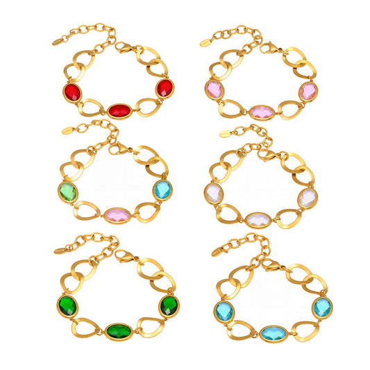 Planderful Interlocking Glass Stone Bracelet Gold Plated