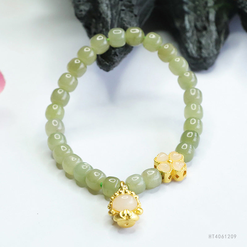 Qingshui Hetian Jade Flower & Buddha Charm Bracelet