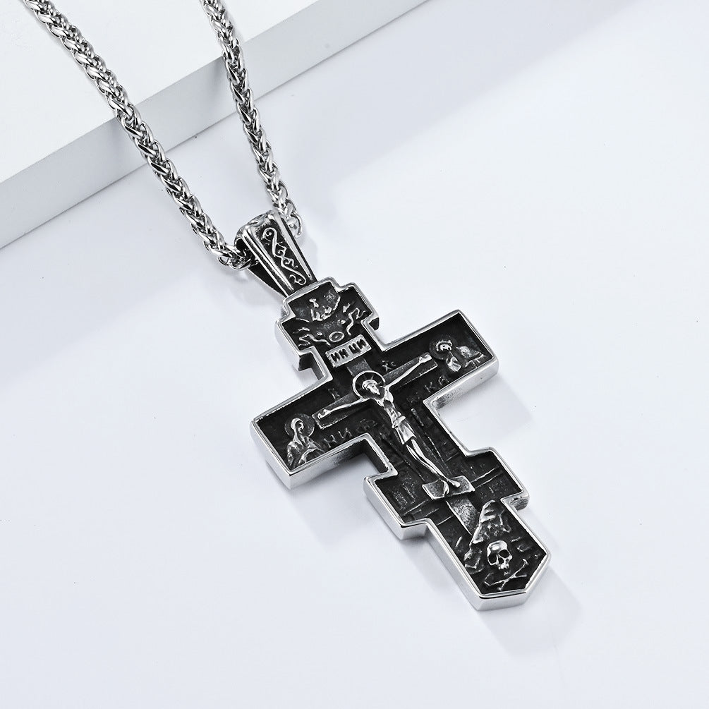 Retro Dongzheng Cross Necklace for Men in Titanium Steel
