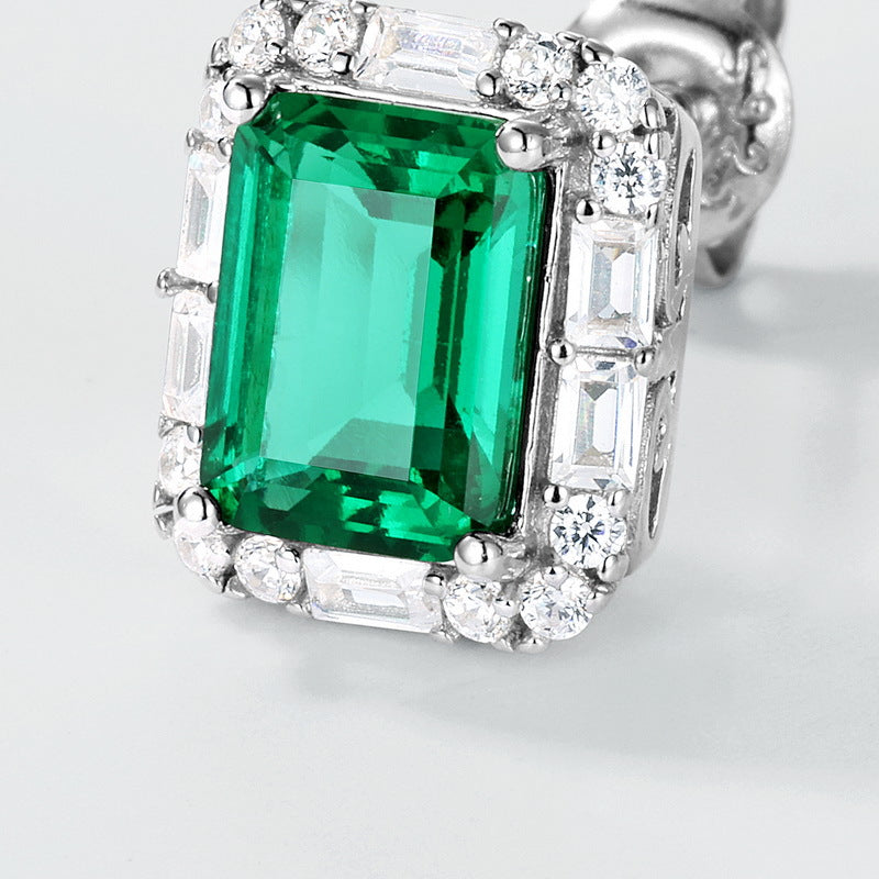 Planderful Gala Fireworks Earrings – Cross-Border Geometric Luxury S925 Silver Emerald Studs