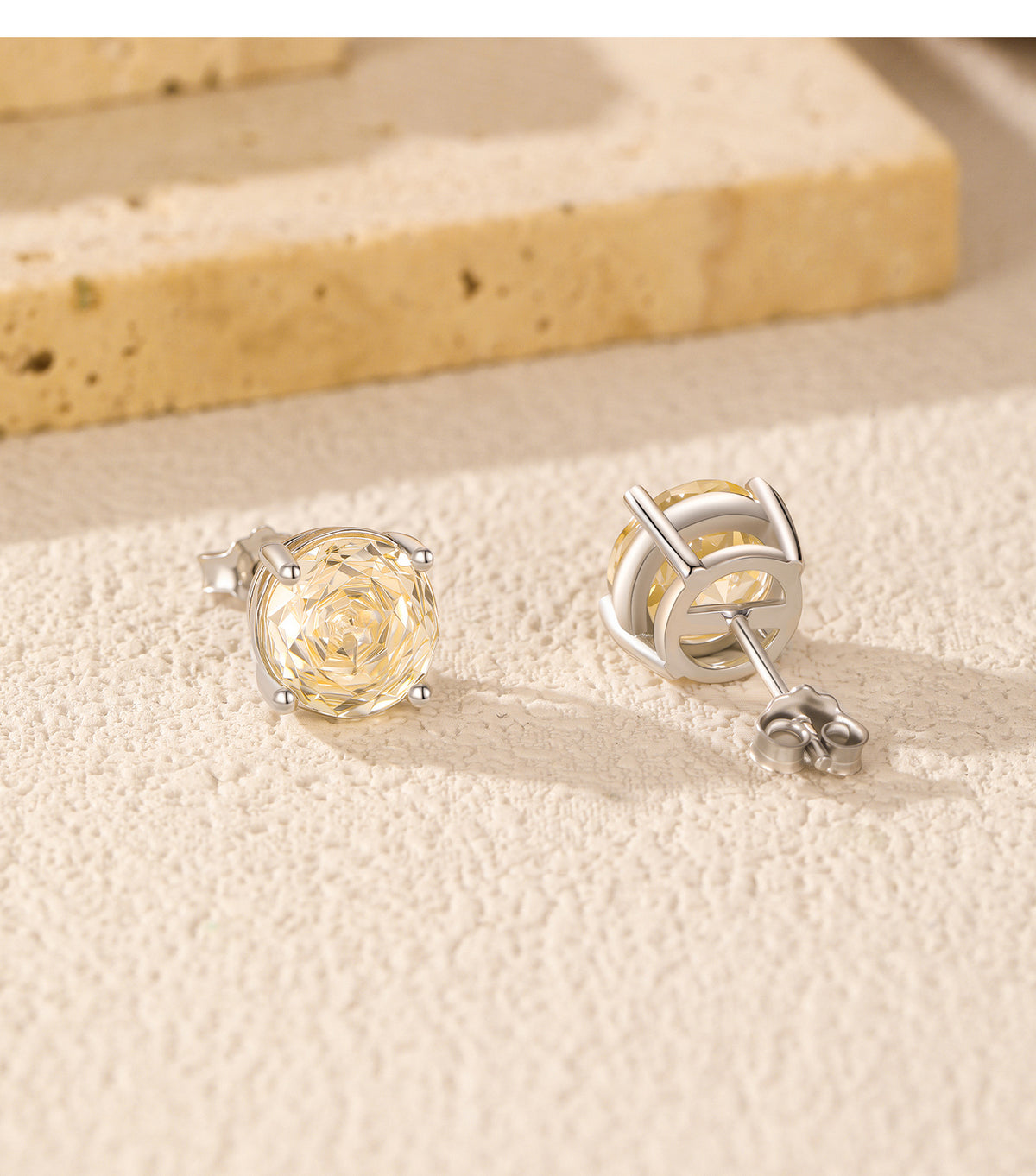 925 Sterling Silver Soft Yellow Rose-Cut Zircon Stud Earrings