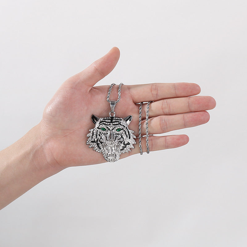 Planderful Hipster Tiger Head Pendant For Men Zircon Inlay