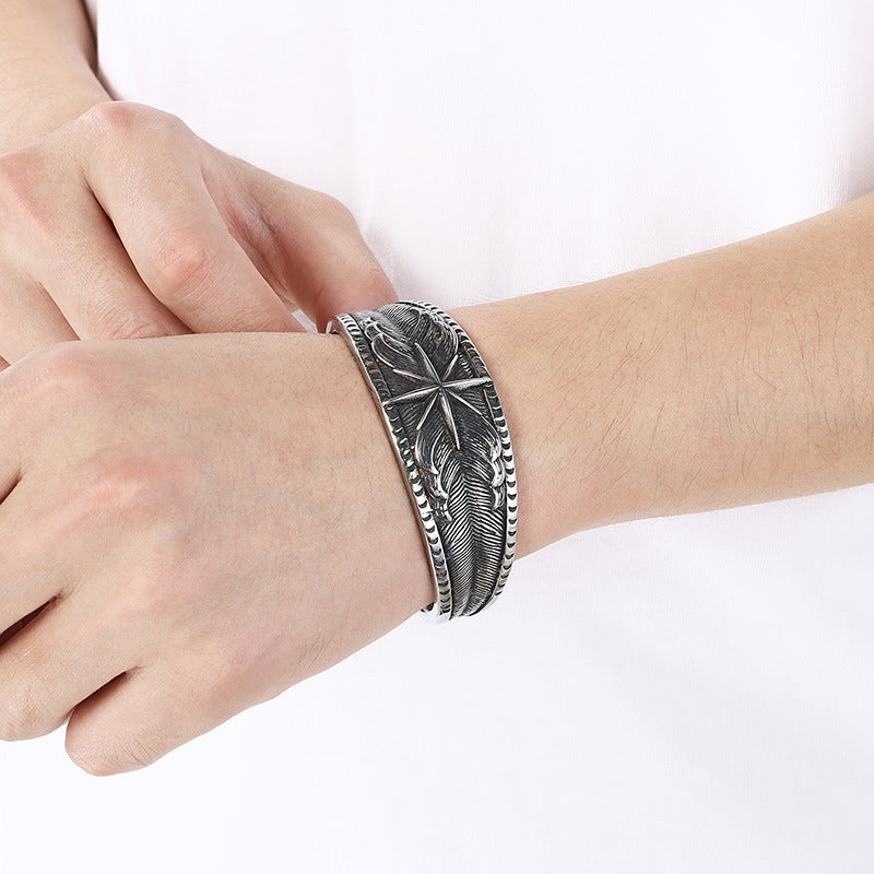 Dead Wood Thorns Open Bracelet – Gothic Octagon Star Eye Of Horus Titanium Steel Men's