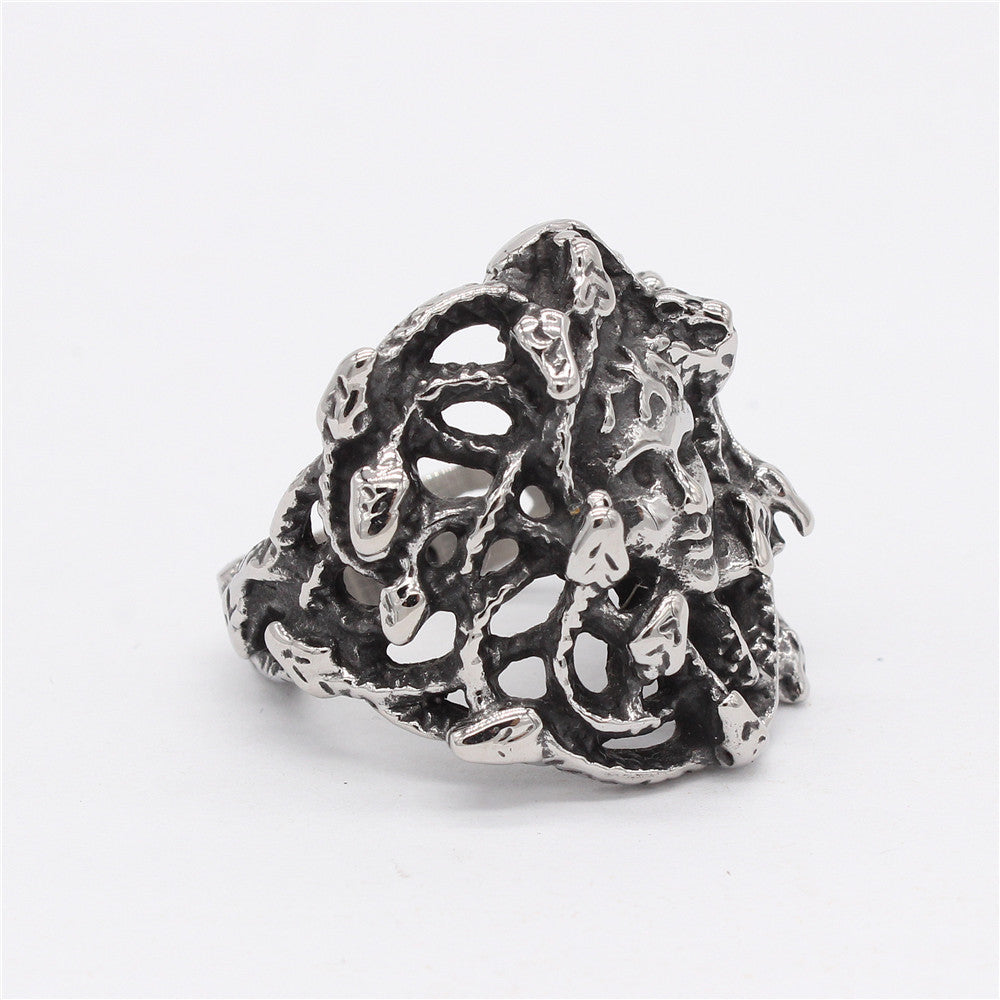 Vintage Medusa Snake Head Titanium Steel Ring for Women