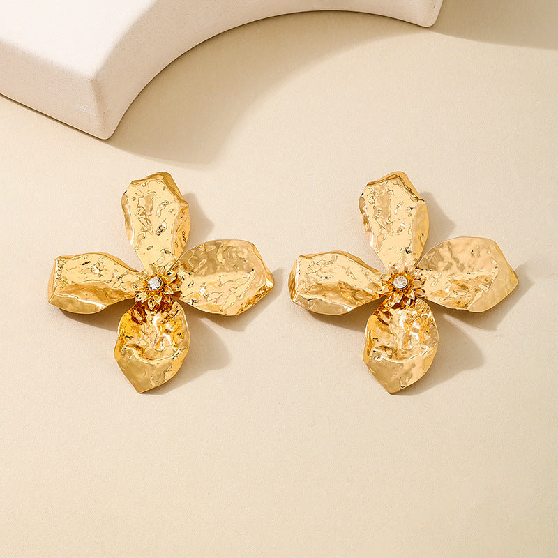 Planderful Vienna Verve Earrings – Exaggerated Metal Texture with Gemstone Inlay