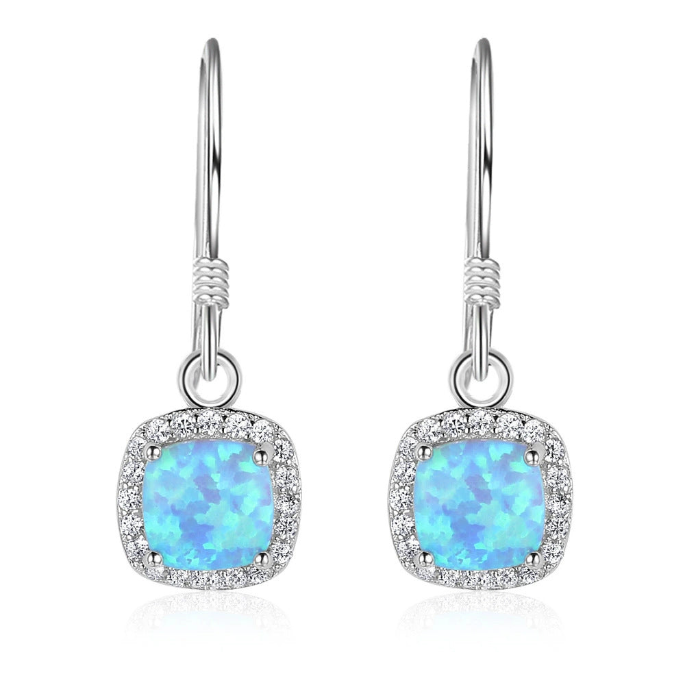Planderful Jewelry Sterling Silver Opal Earrings With Zircon Simple Hook Drop Style For Everyday Elegance