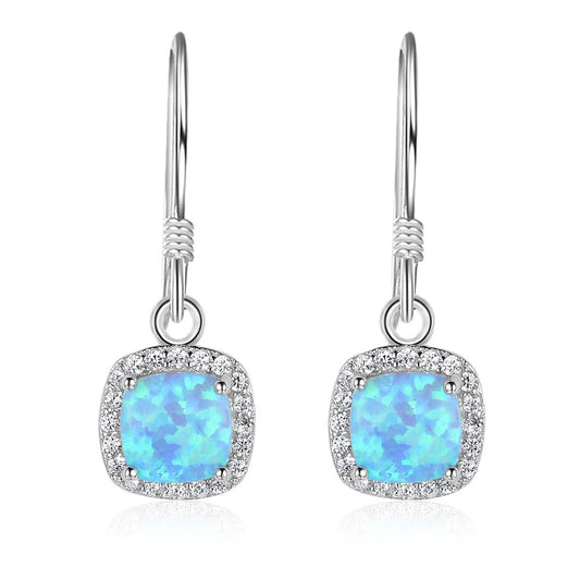 Planderful Jewelry Sterling Silver Opal Earrings With Zircon Simple Hook Drop Style For Everyday Elegance