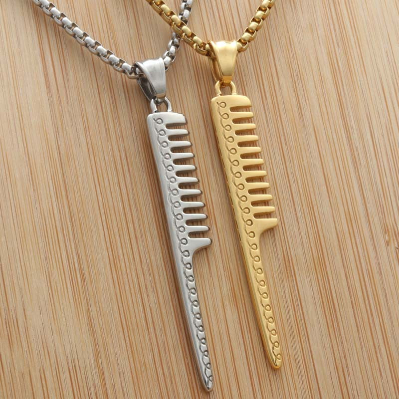 Titanium Steel Punk Comb Pendant Necklace for Trendy Men and Women