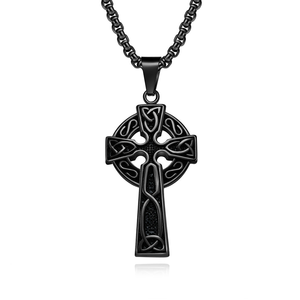 Planderful Titanium Steel Necklace Nordic Viking Celtic Knot Cross For Men Durable Retro European American Style