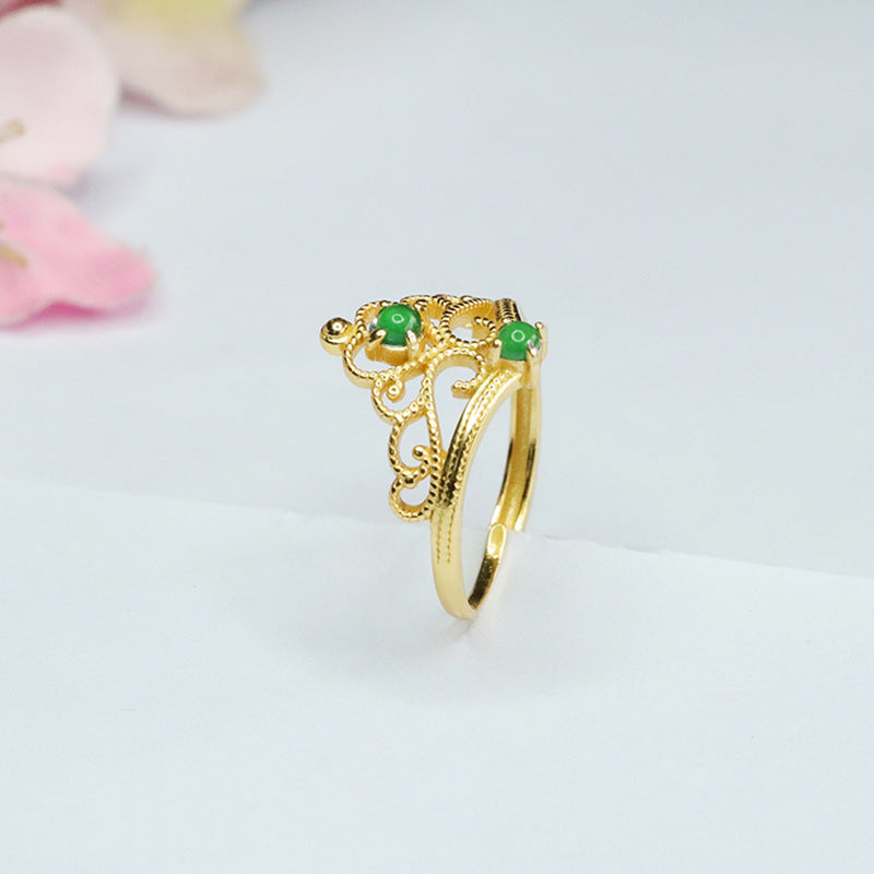 Icy Green Jadeite Double Cabochon Crown Ring