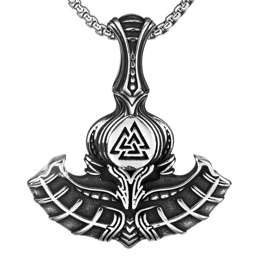 European and American Jewelry Wholesale Titanium Steel Pendant Necklace Viking Thor Hammer Hip Hop Style for Men