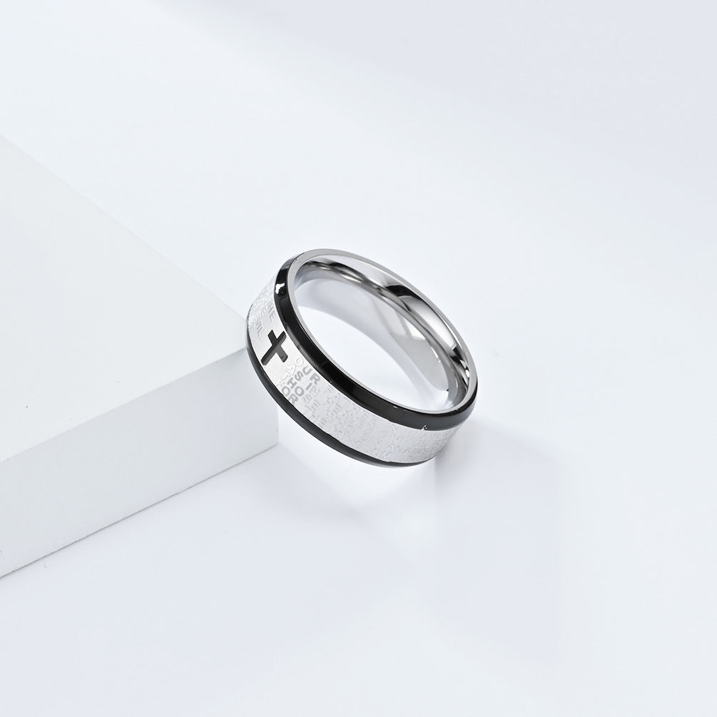 Planderful Titanium Cross Ring For Men Prayer Scripture Stainless Steel Band Protective Jewelry