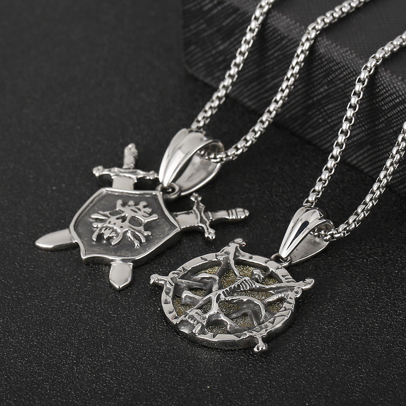 Exaggerated Angel Wings and Pirate Skull Pendant in Titanium Steel for Men