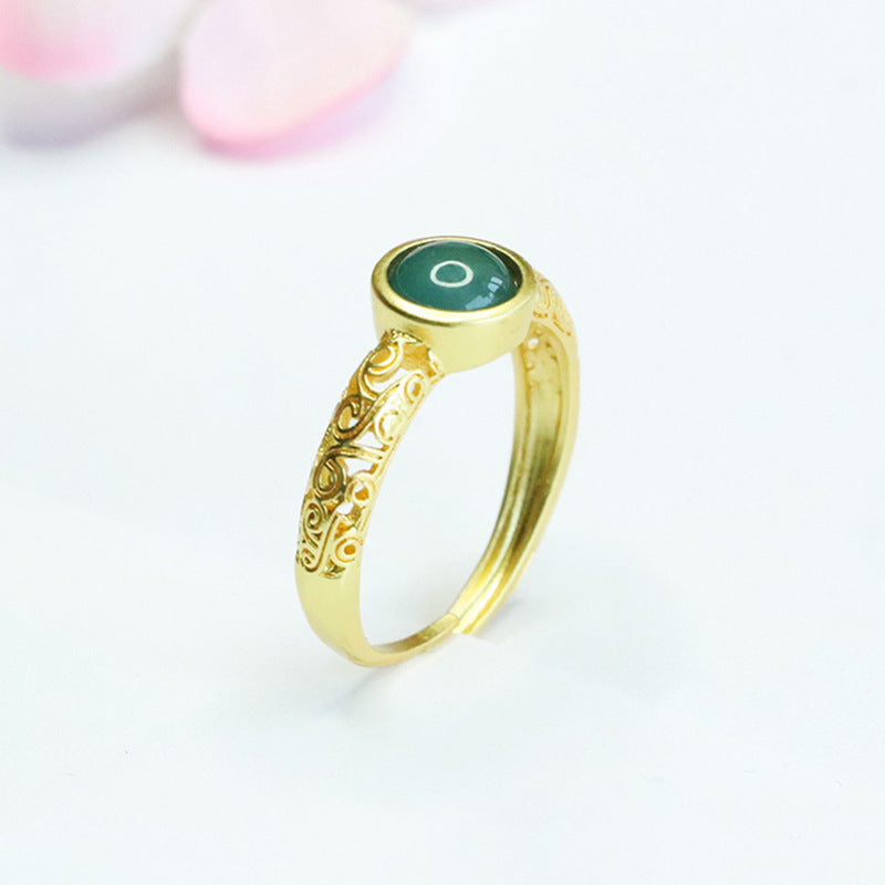 Blue-Water Jadeite Round Cabochon Ring