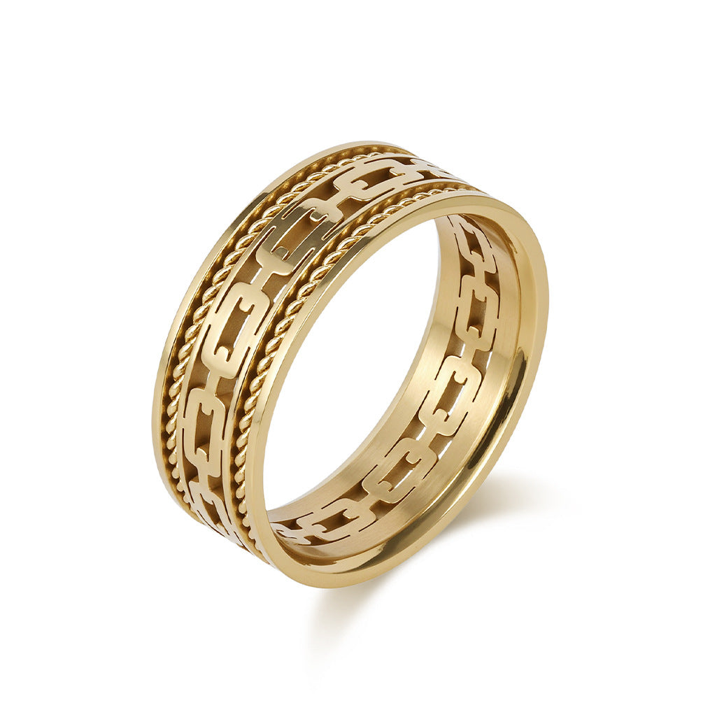 Planderful Titanium Steel Double Strand Wire Rope Hollow Cuban Chain Ring For Men Neutral Style