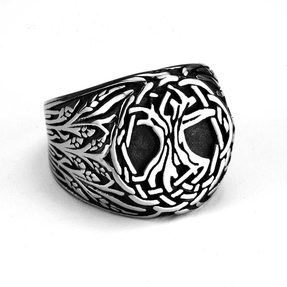 European And American Jewelry Wholesale Men's Titanium Steel Ring Retro Viking Tree Of Life Does Not Fade