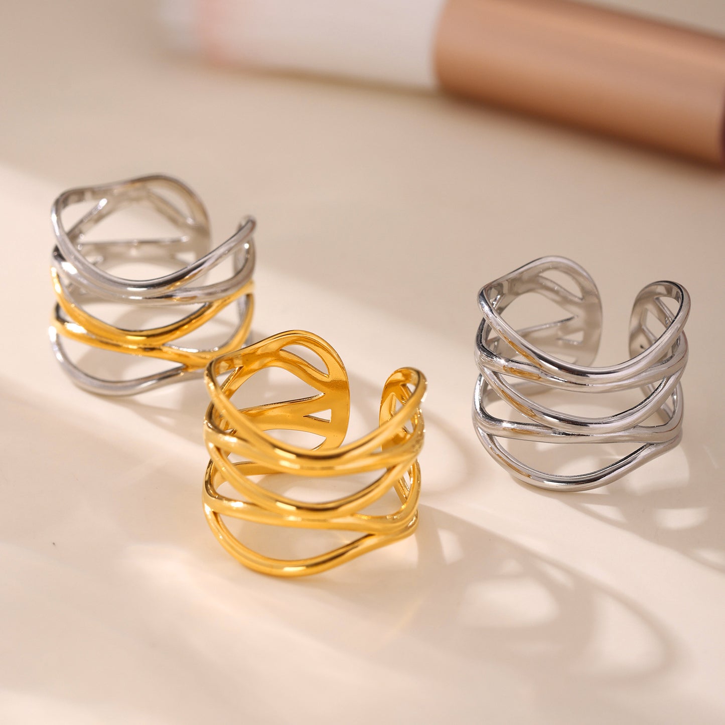 Planderful Open Ring Hollow Line Gold Stainless Everyday