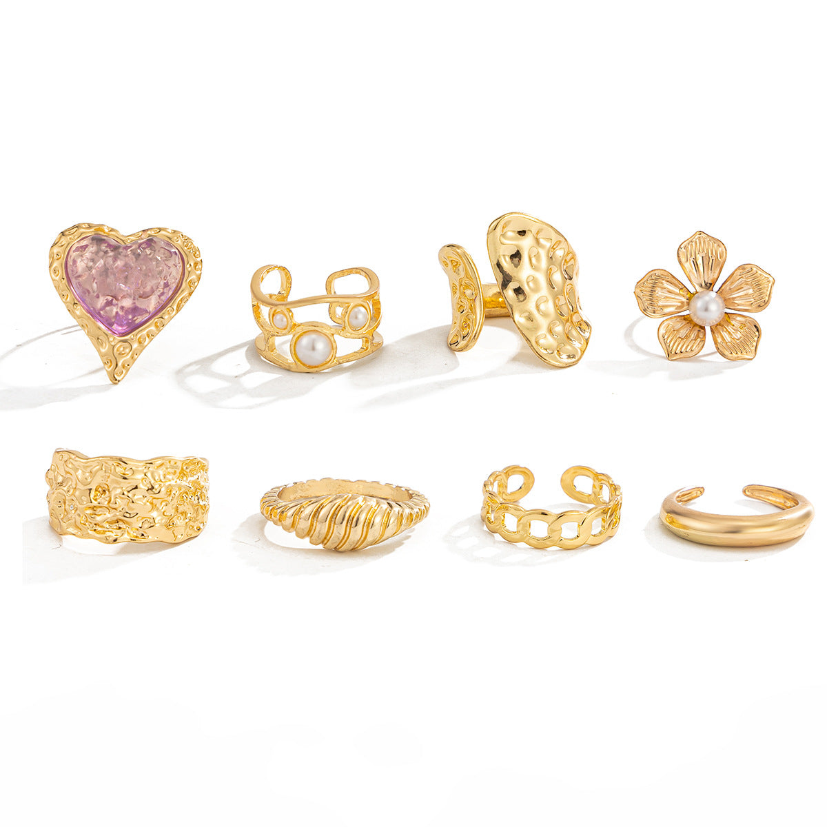 Heart Shaped Stackable Open Ring With Imitation Pearl Flower By Planderful Vienna Verve For Trendy Women Statement Ring