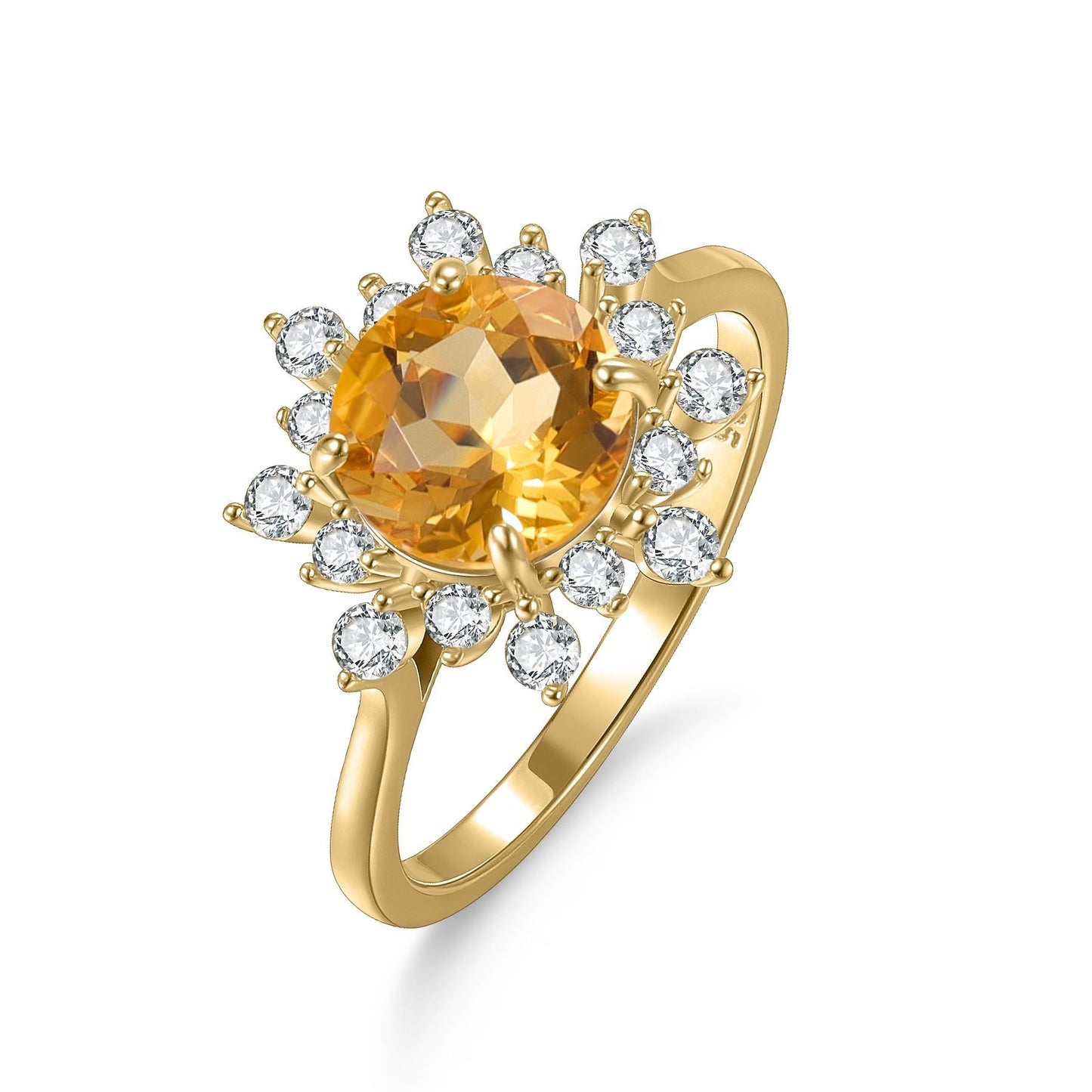Light Luxury Temperament Candy Color Gold Ring 1.8 Carats S925 Silver Citrine
