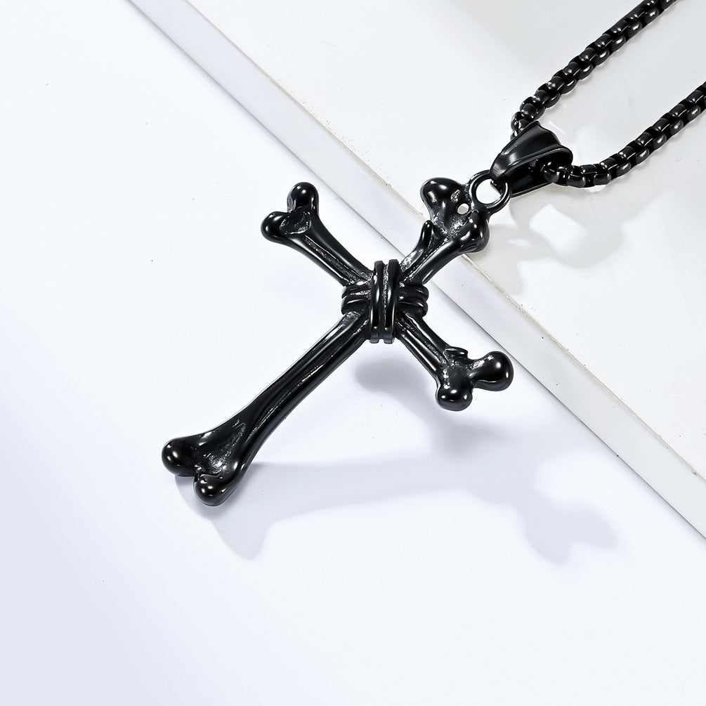 Cross-Border E-Commerce Jewelry Supply Stainless Steel Bone Cross Necklace Pendant for Men and Women