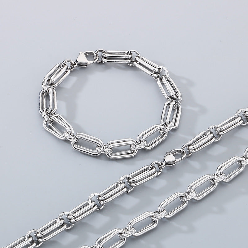 Stainless Steel Mens Necklace O Chain Double Circle Oval