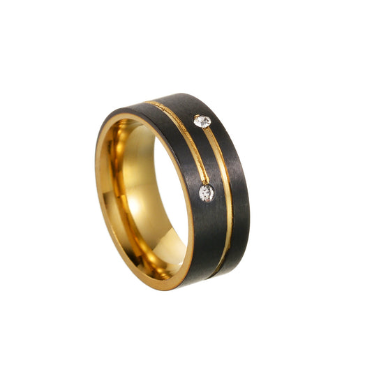 Titanium Steel Black Gold Two-Tone Ring for Men with Electroplated 8MM Band