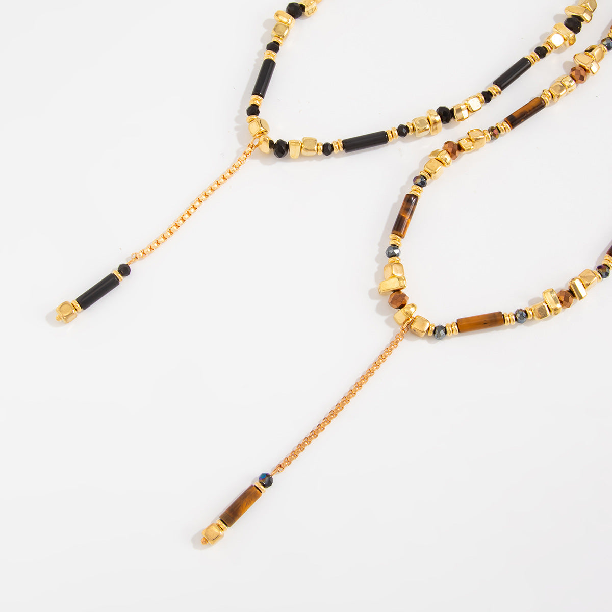 Cold Wind Splicing Round Bead Y-Shaped Collarbone Necklace French Beaded Retro Neck