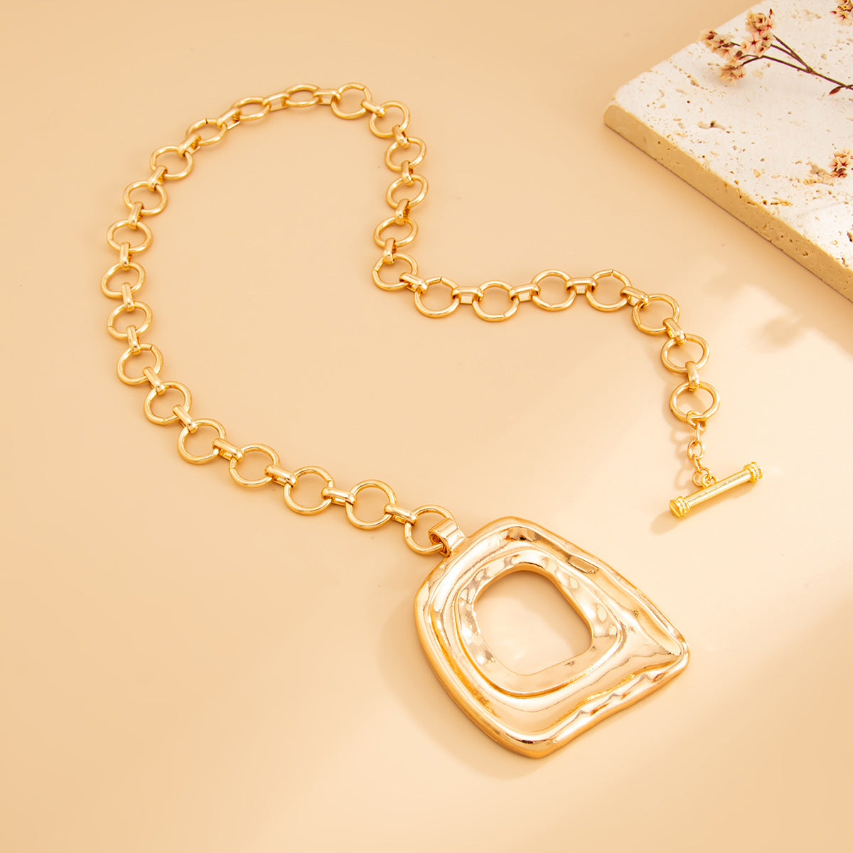 Irregular Geometric Ring Pendant Necklace