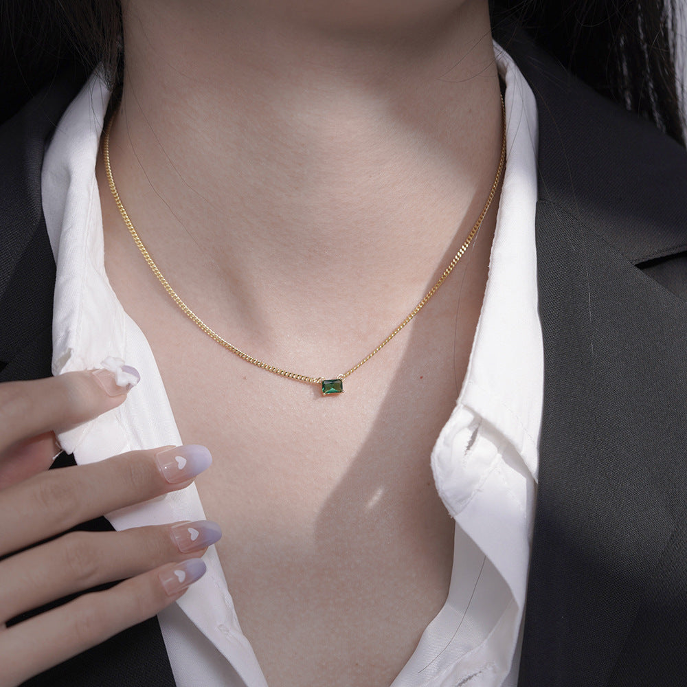 Korean Version S925 Sterling Silver Necklace Natural Zircon Pendant