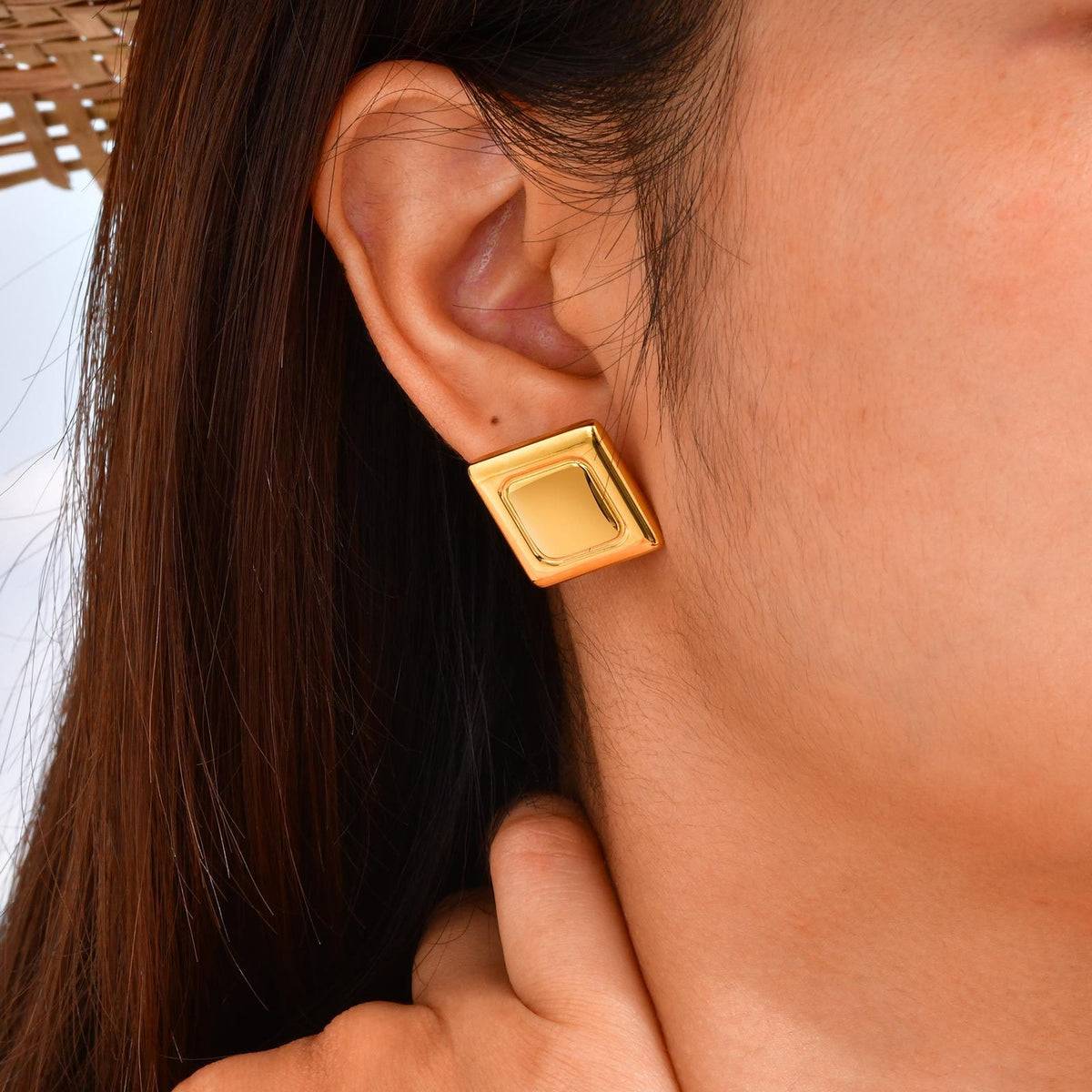 Geometric Square Stud Earrings — Gold or Two-Tone
