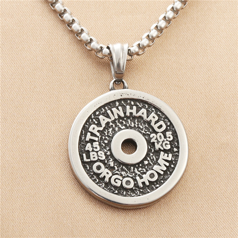 Punk-Inspired Titanium Steel Weightlifting Pendant Necklace for Men - Retro Trendy Design