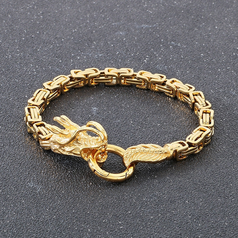 Planderful Zodiac Bracelet for Men Steel Dragon Emperor Chain