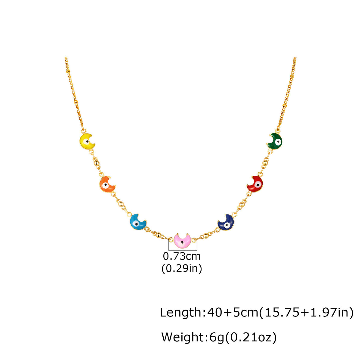 Stainless Steel Bead Chain Copper Epoxy Colored Moon Necklace