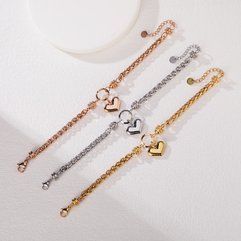Planderful Peach Heart Cuban Chain Bracelet For Women Bold Everyday Statement Accessory