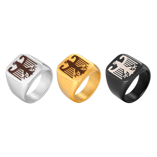 Stainless Steel Laser Eagle Label Men's Rune Ring