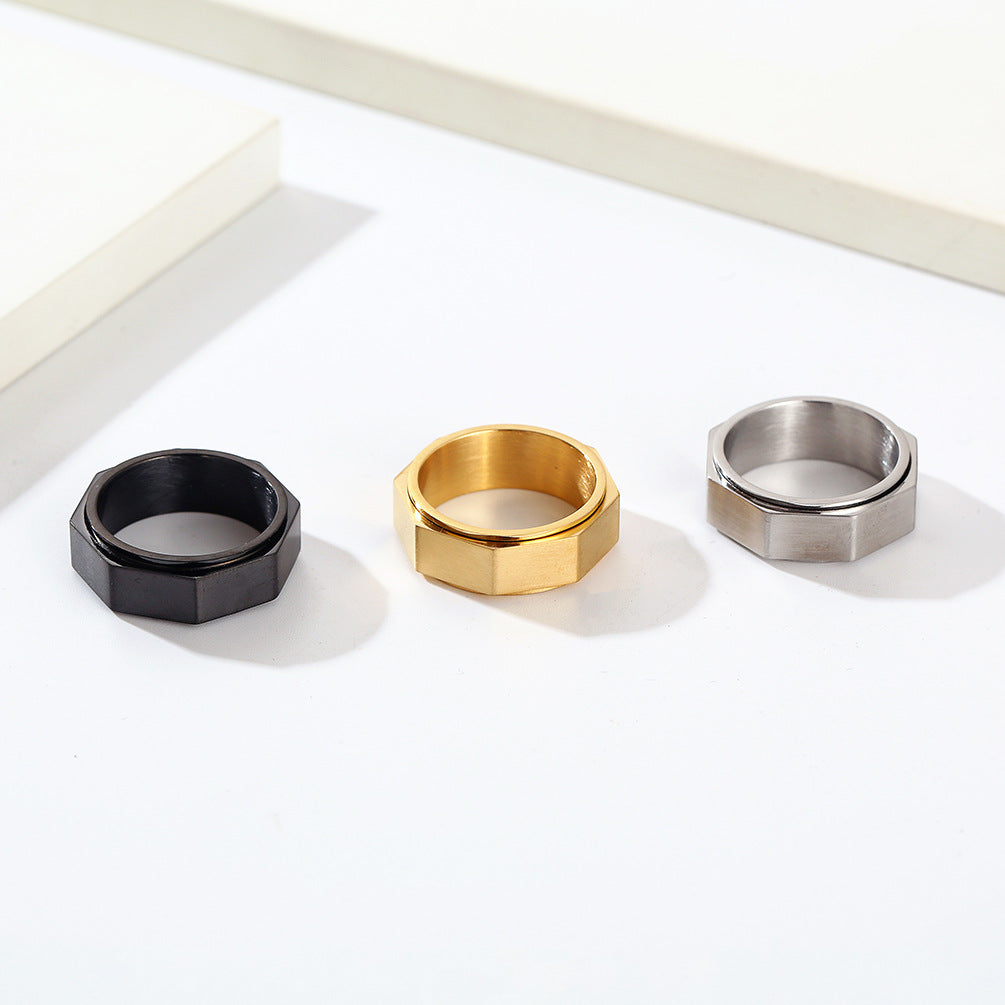 INS Niche Personality Octagonal Nut Titanium Steel Rotating Ring for Men