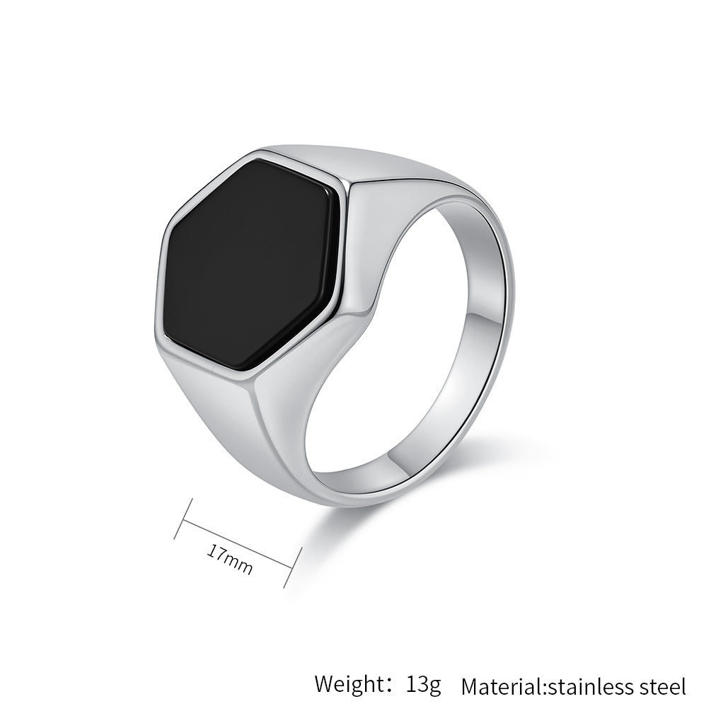 Planderful Geometric Hexagon Seal Steel Ring For Men Bold Everyday Genie Premium Jewelry