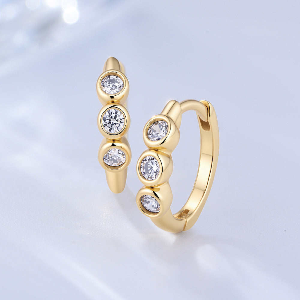S925 Sterling Silver Commuter Tremella Buckle Earrings, Zircon C-Shaped Earrings,