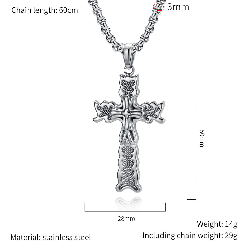 Steel Necklace – Vintage Cross Pendant Necklace For Everyday Punk Style Gift Ready