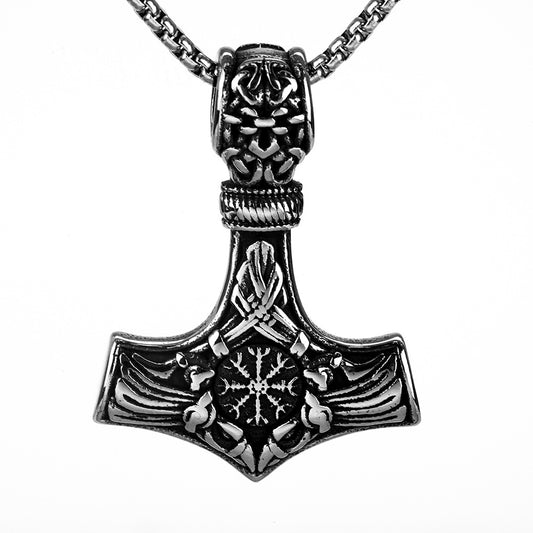 Nordic Retro Stainless Steel Men's Pendant Viking Compass Necklace