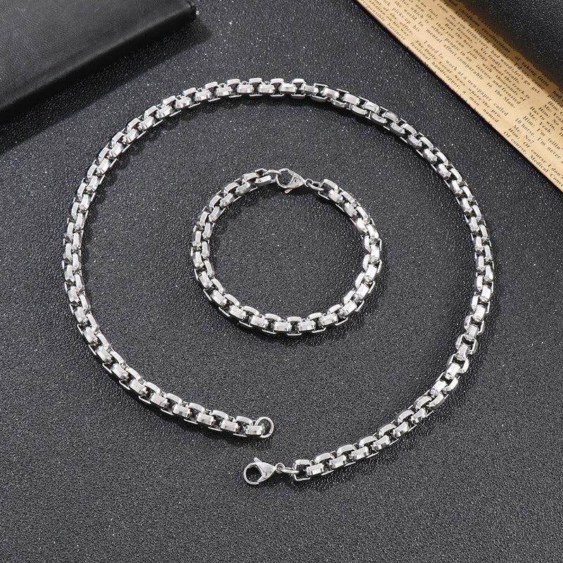Stainless Steel, Trends, Edging Square Pearl Chain, Titanium Steel Men's Necklace Bracelet.