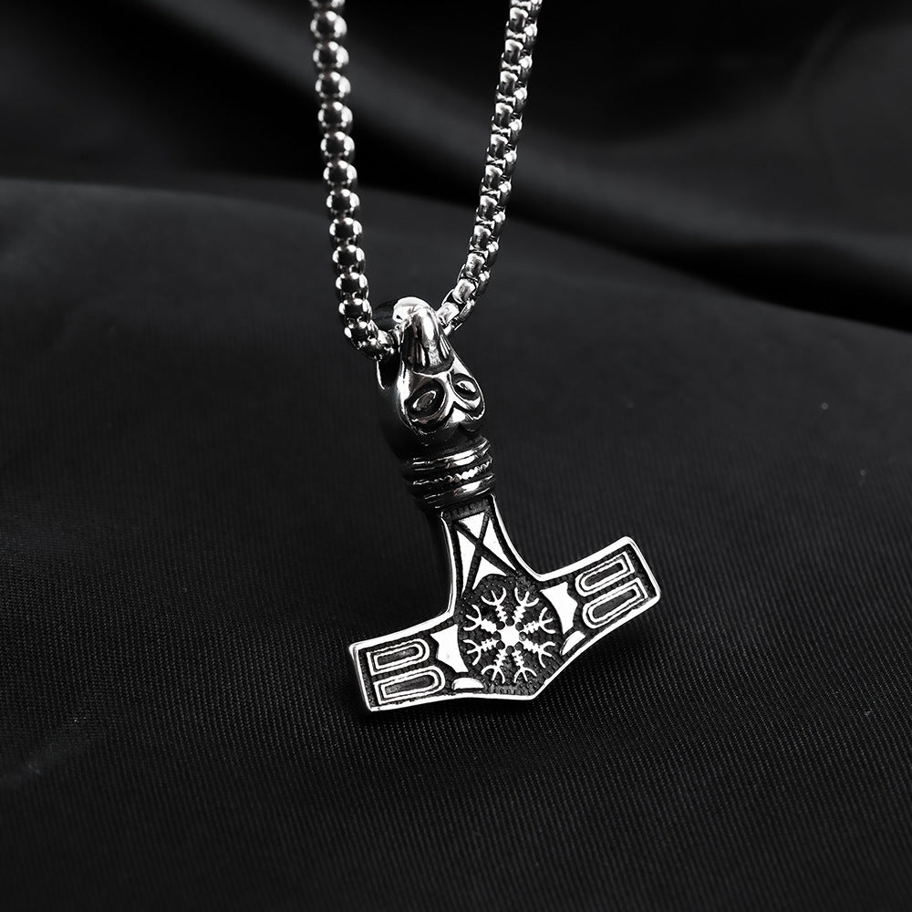 European And American Jewelry Wholesale Titanium Steel Men's Pendant Necklace Retro Viking Hammer