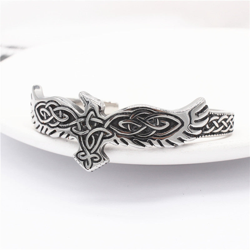 Planderful Titanium Steel Bracelet Eagle Feather Unisex Open Design For Men And Women Protection Statement