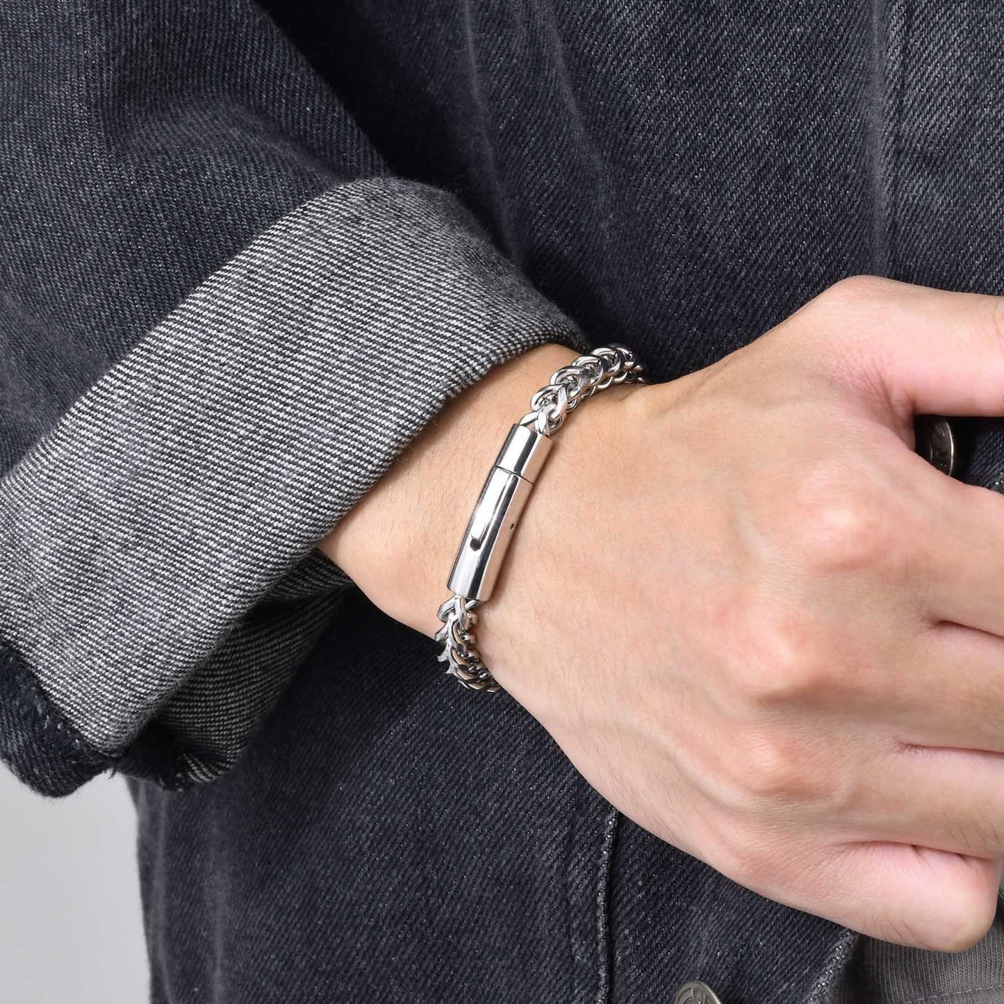Stainless Steel Bracelet Retro Gray Keel Chain for Men