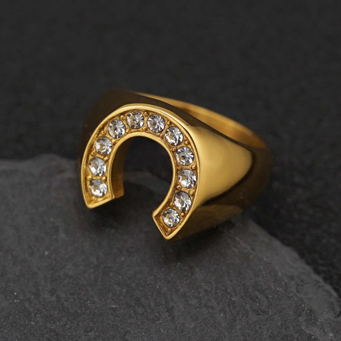 Planderful Gold Plated Stainless Steel Unisex Horseshoe Ring With Protection Symbol Everyday Genie Collection