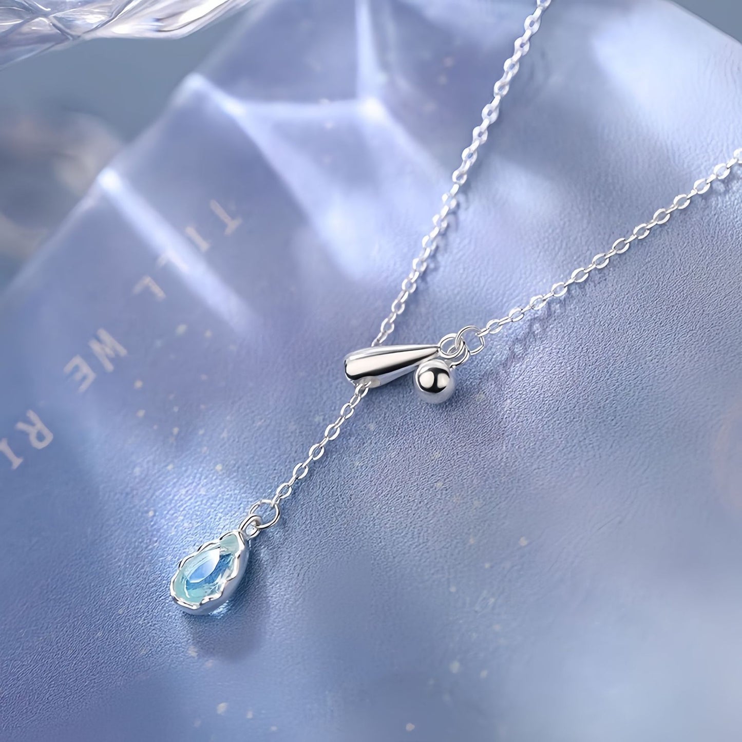 S925 Sterling Silver Blue Water Drop Necklace Women's Accessories
