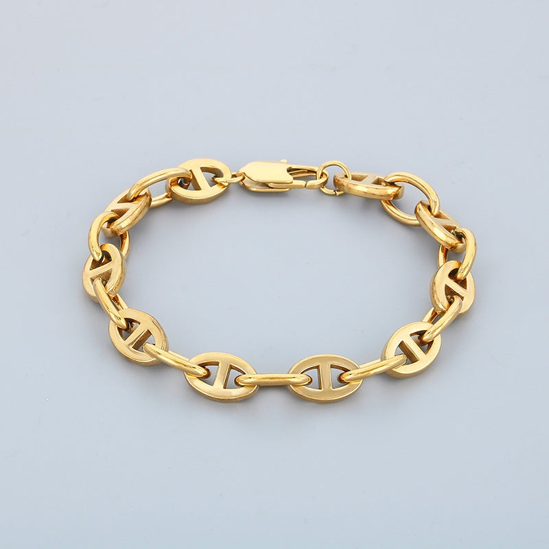 Planderful Mens Stainless Steel Pig Nose Chain Bracelet