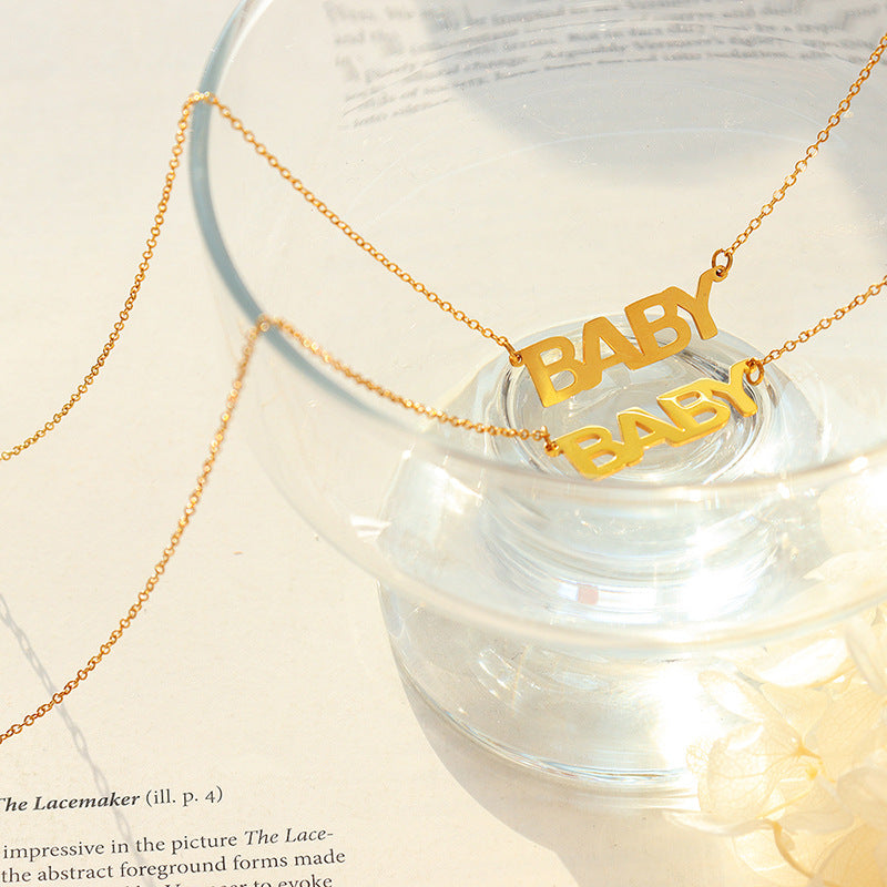 French Chic Letter Pendant Necklace in 18k Gold Plated Titanium Steel Women's Jewelry