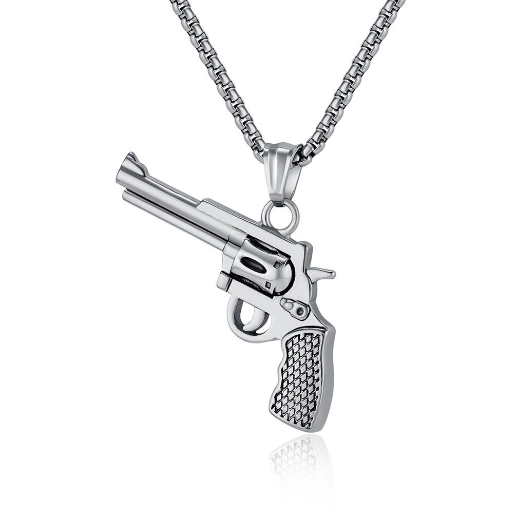 European and American Hip Hop Titanium Steel Revolver Necklace