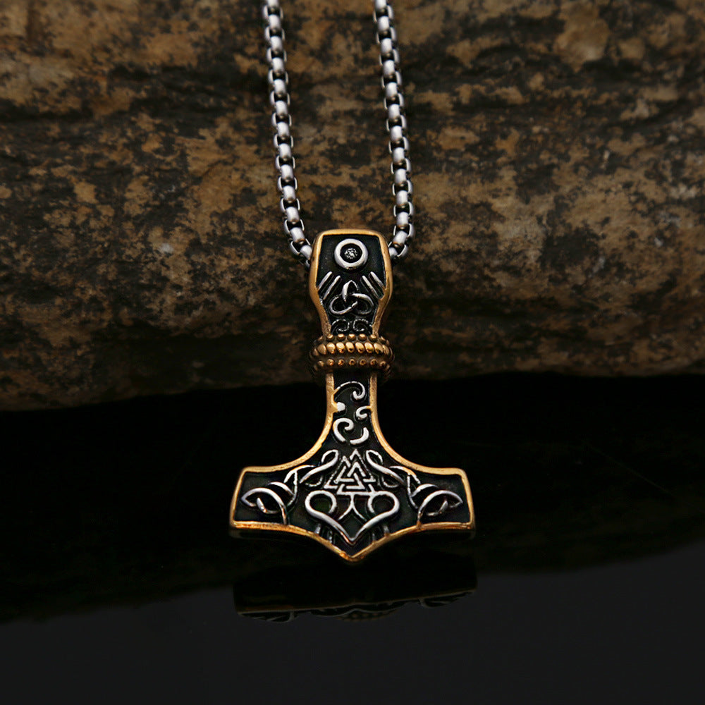 Viking Raytheon Hammer Rune Pendant Titanium Steel Necklace